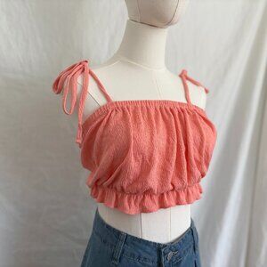 Woman's Wild Fable Pink Cropped Ruffled Blouse
